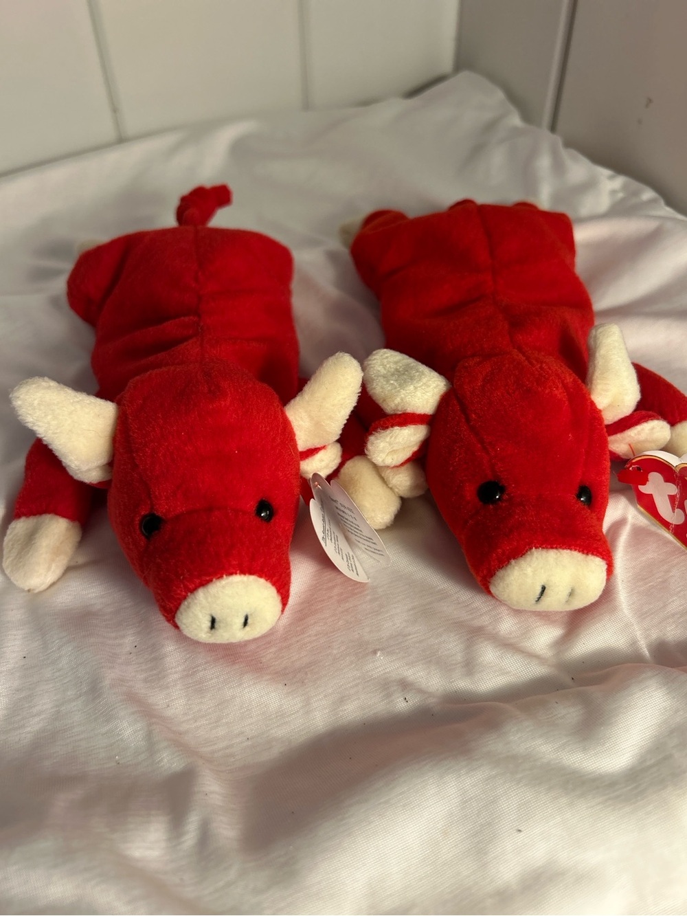90s  2 Ty Beanie Babies Snort the Bull 1995 4th & 5th Gen Tags Vintage Plush LOT